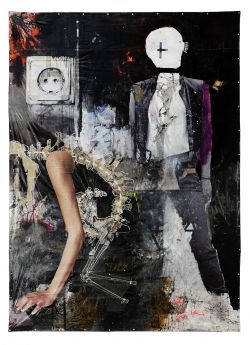 "Das Ende einer Legende" | 2012 | 680 x 470 cm |  Acryl, Collage auf Plane | mit Markus Uhr, Spinnerei Leipzig